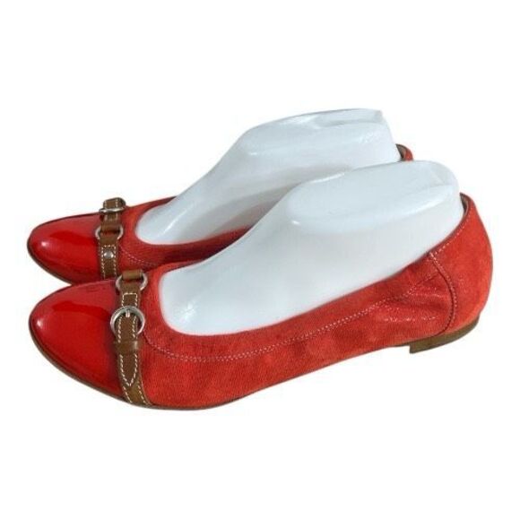 AGL ATTILIO GIUSTI LEOMBRUNI Orange Leather Flats Size 39 (8.5) Cap Toe Ballet - Picture 1 of 14